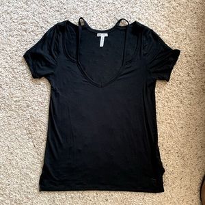 Victoria’s Secret PINK black v-neck shoulder cut out super soft knit top XS